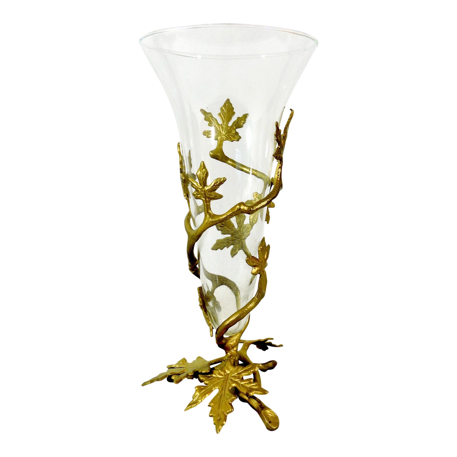 Vintage Glass Flower Vase Encased in Gold Wrap Around Framework Chairish
