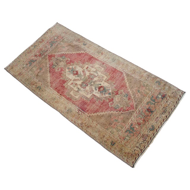 1970s Distressed Low Pile Turkish Yastik Petite Rug Faded Mat - 22'' X 44'' For Sale - Image 6 of 13