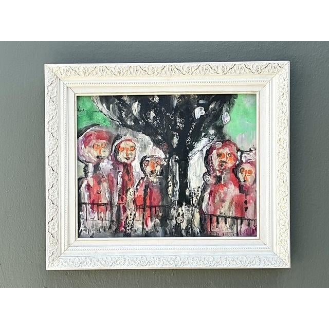 Immerse your interior in the raw, emotive energy of this original abstract figurative painting by artist A. Avner. Dated...