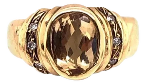 14 Karat Yellow Gold Contemporary Ring With Topaz Center Stone