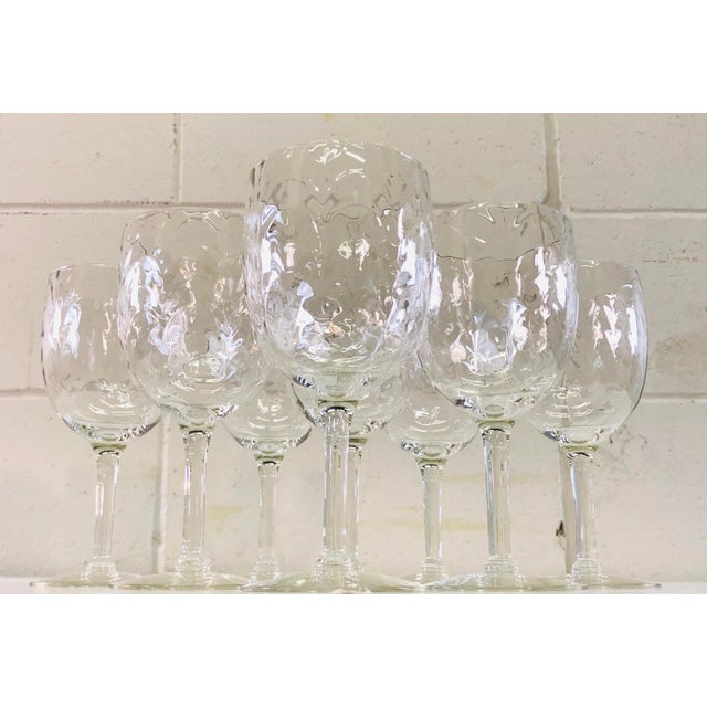 Vintage Swag Style Tall Glass Wine Stems, Set of 8 For Sale - Image 4 of 7