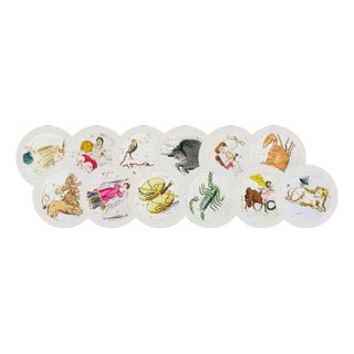 Zodiac White Vegan Leather Round Pebble Placemat, Set of 12 For Sale
