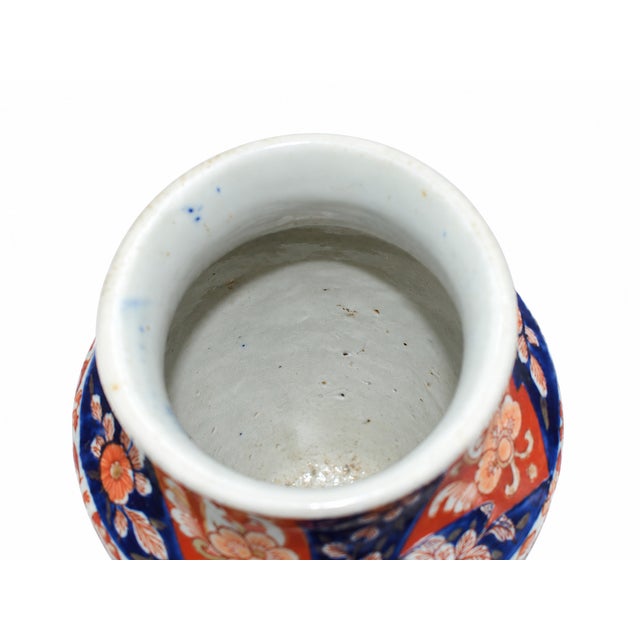 Antique 19th Century Japanese Imari Porcelain Vase— Hand-Painted Cobalt, Iron-Red & Gilt — Ribbed Form For Sale - Image 9 of 10