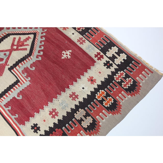 Textile 1950s Vintage Balkan Sarkoy Kilim - Exceptional Fine Weaving - 4’ 5’' X 7' For Sale - Image 7 of 12