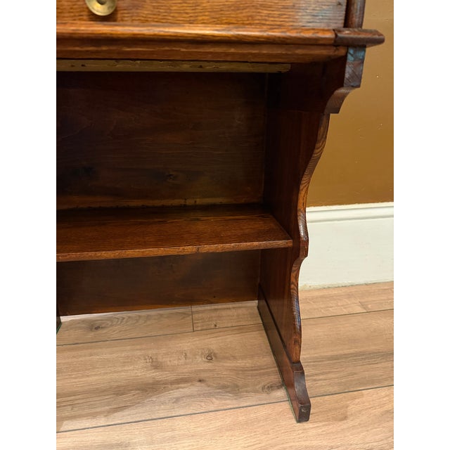 Antique Quarter Sawn Solid Oak Child's Roll Top Trestle Desk - Original Brass For Sale - Image 6 of 13