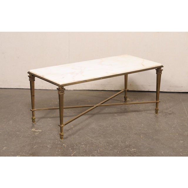 Ivory Mid 20th Century French White Marble & Brass Coffee Table For Sale - Image 8 of 12