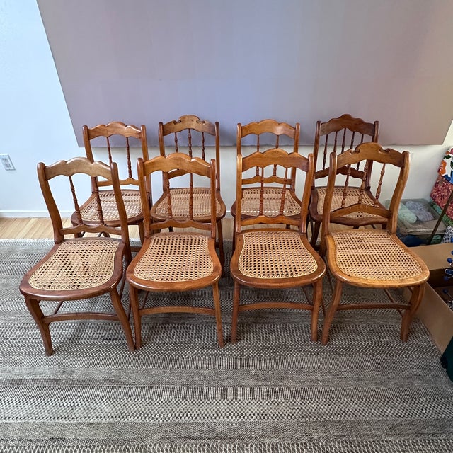 Wood Early 20th Century Set of 8 Hand Caned Louis Philippe Chairs For Sale - Image 7 of 8
