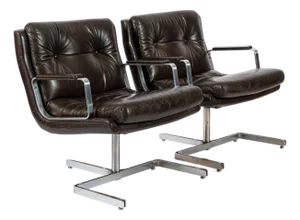 Mid Century French Brown Leather Lounge Chairs by Raphael Raffel 1970s