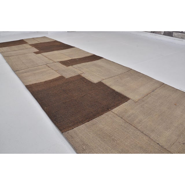 Tan Decorative Vintage Hemp Kilim Runner For Sale - Image 8 of 9