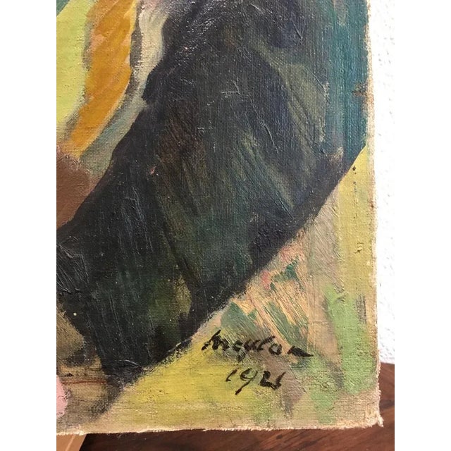 Modern Henry Meylan, Jeune espagnol à la mantille et éventail, 1925, Oil on Wood For Sale - Image 3 of 5