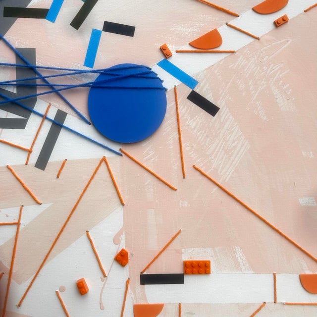 2020s Contemporary Abstract Acrylic, Color Tape, Yarn, and Lego Brick on Canvas Painting “Sppuzzem" by Philippe Halaburda For Sale - Image 5 of 5