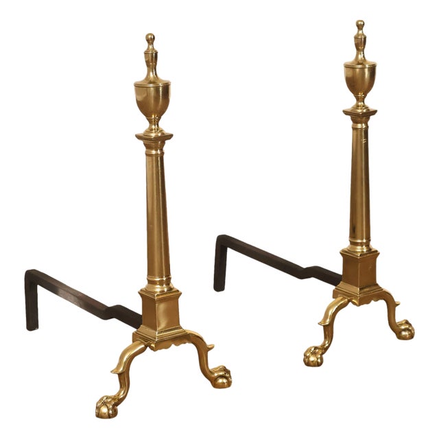Federal Style Pair Of Brass Andirons For Sale