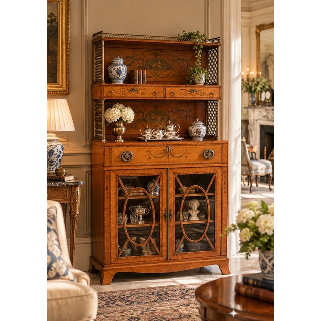 Antique Georgian Sheraton Satinwood Marquetry Inlaid Display Cabinet, 1800 For Sale - Image 3 of 18