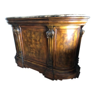1990s Traditional Style Classic Solid Wood Bar with Granite Top For Sale