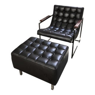 Thayer Coggins Leather Chair & Ottoman Set For Sale