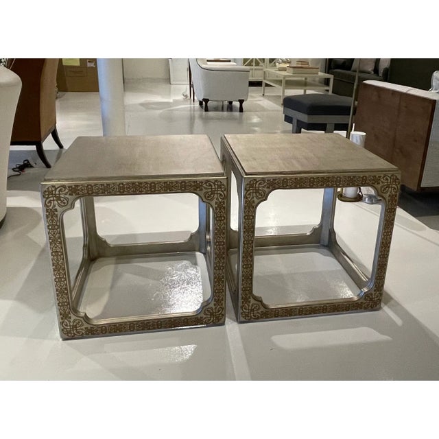 Ornamental & Decorative Materials Chaddock Antique Silver Leaf End Tables (Pair) For Sale - Image 7 of 7