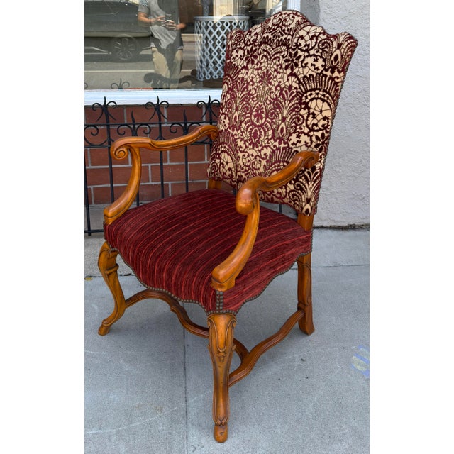 Italian 18c Style Alfonso Marina Treviso II Red Cut Velvet Throne Arm Chair - 1 of 2 Available For Sale - Image 3 of 6