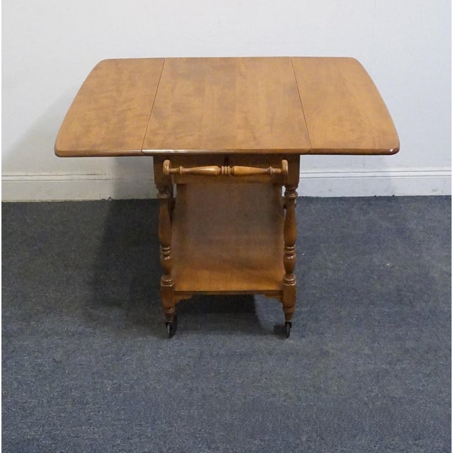 Ethan Allen Heirloom Nutmeg Maple Colonial Early American 41" Accent Drop Leaf Server / Tea Cart 10-6085 For Sale - Image 13 of 15