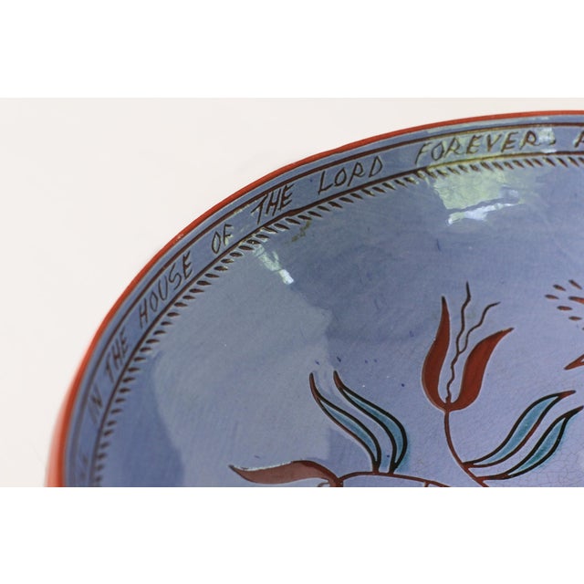 1989 Signed Redware Pottery Sgraffito Tulips Bowl For Sale - Image 10 of 14