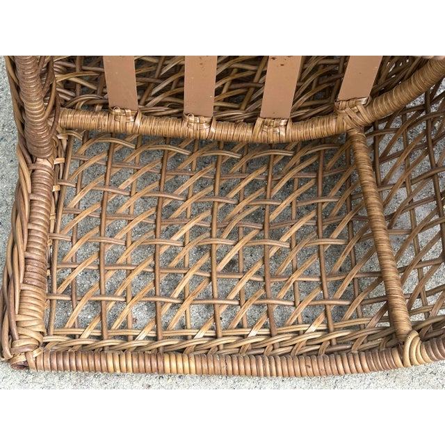 Wood French Style All Weather Woven Rattan Barrel Back Chairs a Pair For Sale - Image 7 of 11