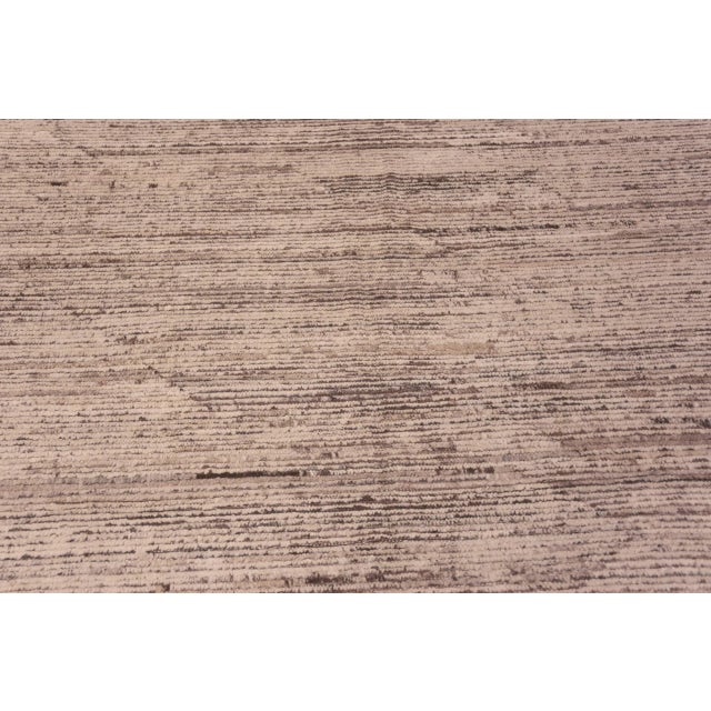 Chic Modern Cream Brown Minimalist Handmade Wool Pile Area Rug, Country of origin: Central Asia, Circa date: Modern Rugs