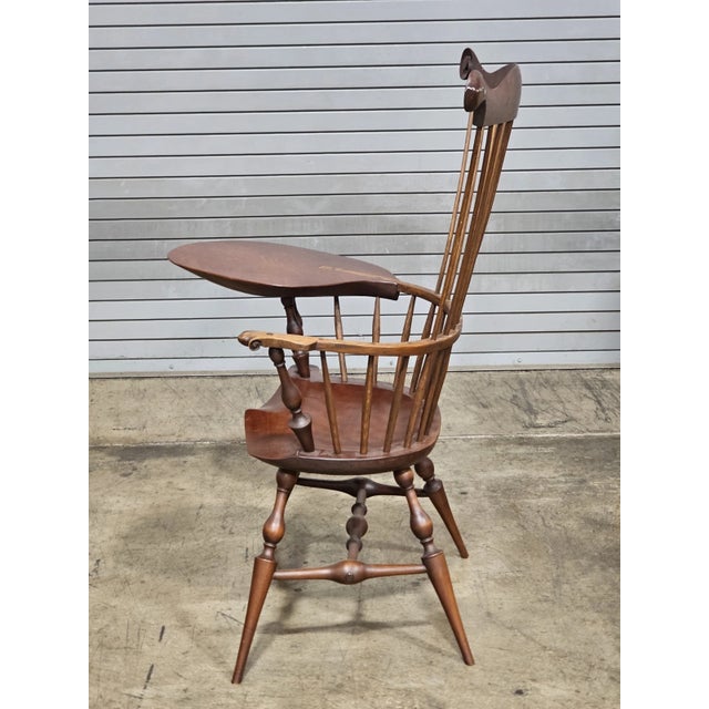 Late 20th Century Windsor Style Desk Fan Back Writing Arm High Back Chair Bench Made Ohio For Sale - Image 10 of 11