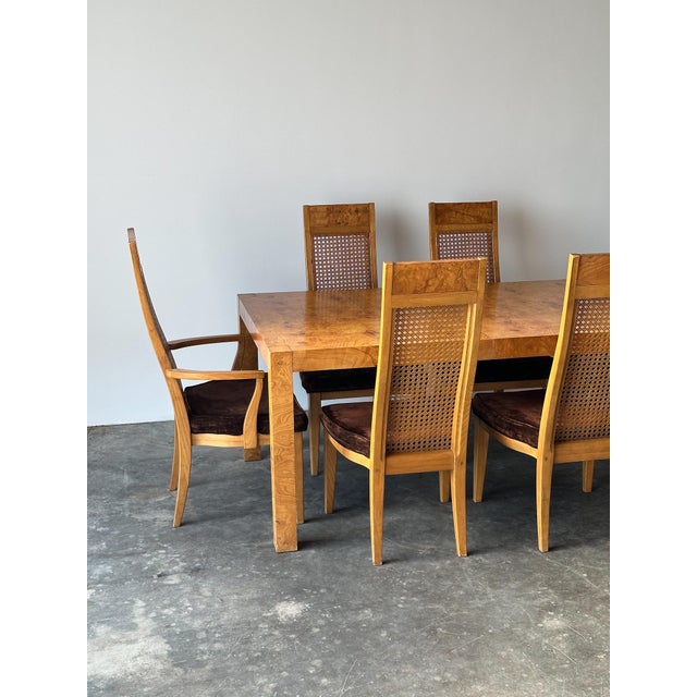 Set of 6 Milo Baughman Style Cane Back Burl Dining Chairs by Lane, 1970s For Sale - Image 13 of 18