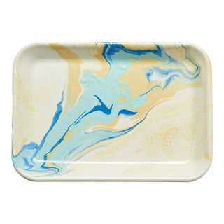 BORNN Enamelware, Multi Swirl Rectangle Tray in Lemon Cream For Sale