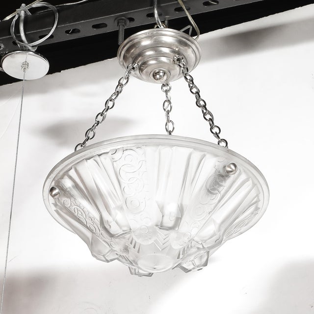 Stunning Art Deco Cubist Detailed Molded Glass Chandelier Signed Muller Freres For Sale In New York - Image 6 of 18