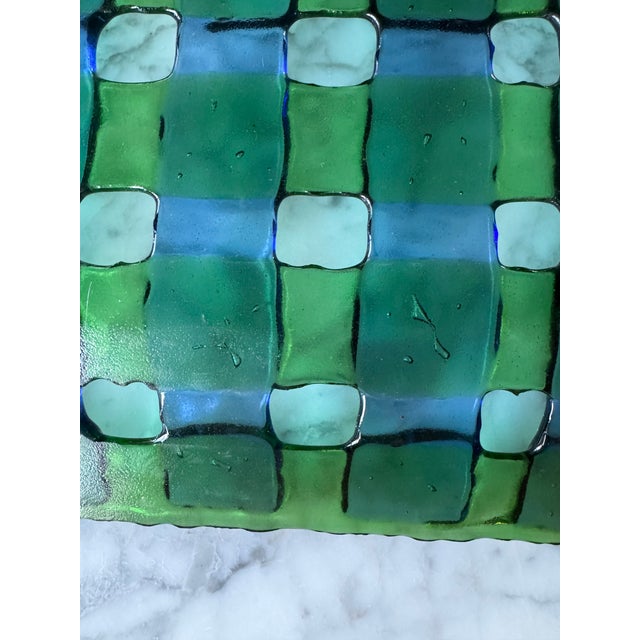 Vintage Large Hand-Blown Art Glass Fruit Bowl / Platter in Basketweave Lattice Design For Sale - Image 4 of 9