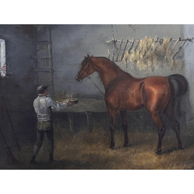 English Painting of a Horse and Groom in a Stable For Sale - Image 4 of 7