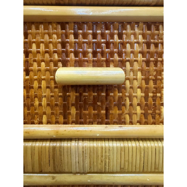 Wood Vintage Coastal Woven and Rattan Wrapped Cabinet With Wood Trim For Sale - Image 7 of 8