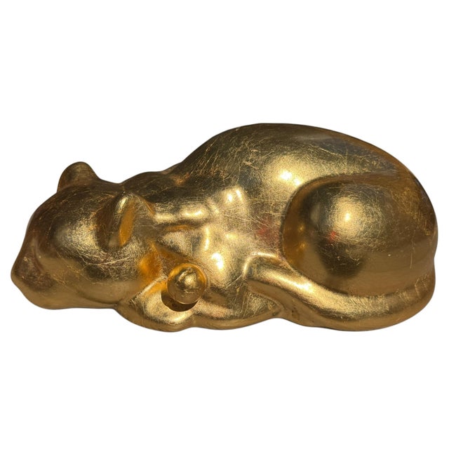 Mid-Century Modern Vintage Gold Sleeping Cat Sculpture, Metallic Gilt Finish, Made in China For Sale - Image 3 of 6