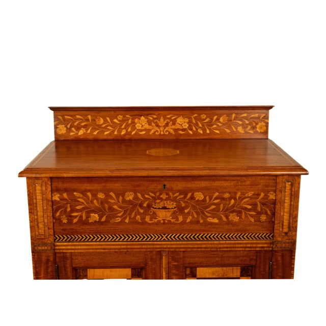 Antique 19th Century Dutch Inlaid Walnut Floral Specimen Wood Marquetry Cabinet 1860 For Sale - Image 15 of 18