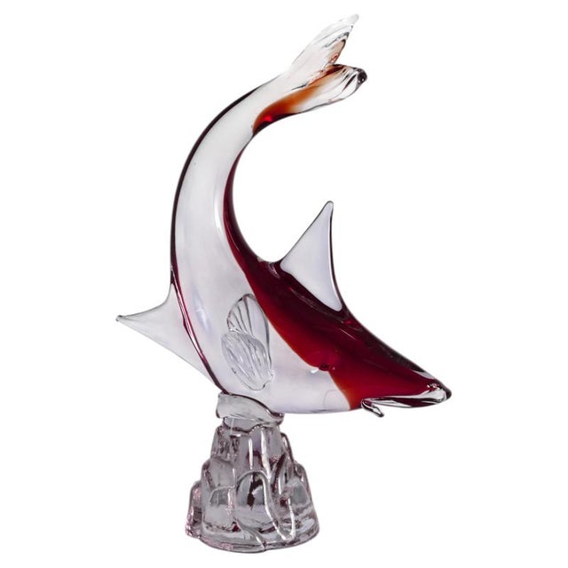 A striking Venetian fish sculpture in hand-blown Murano glass, crafted on the island of Murano, Italy, circa 1970s. This...