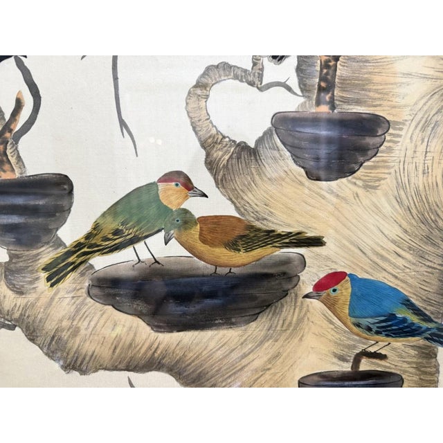Glass Chelsea House “The Aviary” Hand-Painted Watercolor on Silk For Sale - Image 7 of 15