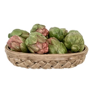 Vintage Majolica Ceramic Basket Artichokes - Made in Italy For Sale