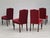 Original Danish design from about 1950s. Set of 4 dinning chairs, oak wood, cherry-red velour. Made by a Danish furniture...