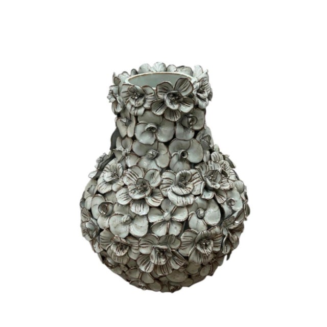 Vintage Italian Hand-Crafted Encrusted Floral Ceramic Vase For Sale - Image 4 of 12