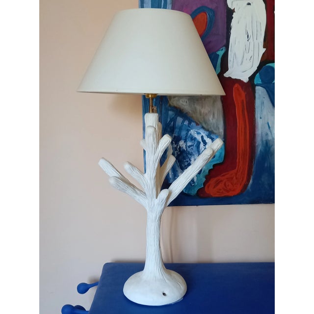 A Twig-form lamp attributed to John Dickinson, cream color fabric shade. One from a pair, see last picture. Measurement :...