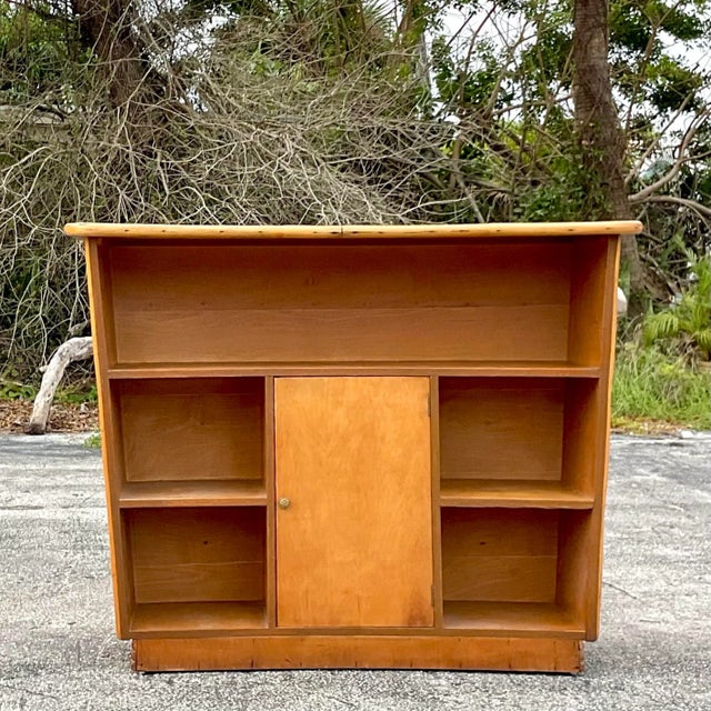 Coastal Mid 20th Century Vintage Coastal Grasscloth Band Dry Bar For Sale - Image 3 of 7