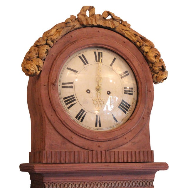 Antique Gustavian painted longcase clock from Denmark, circa 1780s. The clock is painted in a beautiful color and...