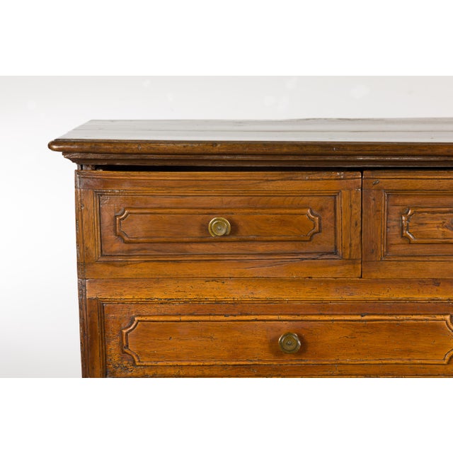 Italian 18th Century Walnut Credenza with Four Drawers, Two Doors, Bracket Feet For Sale - Image 11 of 12