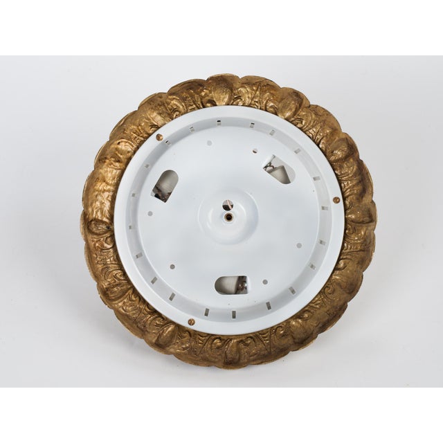 1960s 1960s Brass & Frosted Glass Flush Mount Fixture For Sale - Image 5 of 7