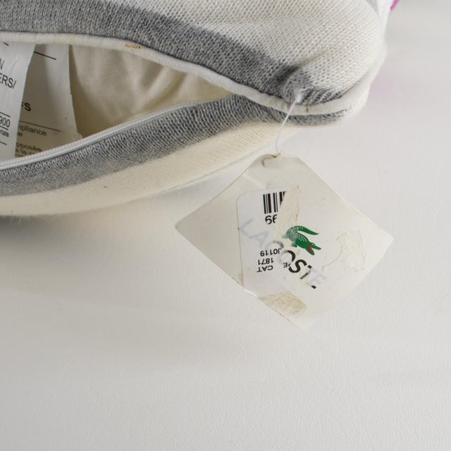 Gray Lacoste Paris Gray and Fuchsia Tennis Stripe Knitted Throw Pillow For Sale - Image 8 of 9