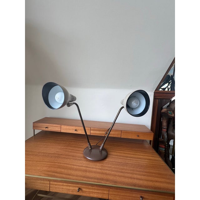 Gray Gerald Thurston Lightolier Adjustable Double Cone Brass Desk Lamp Mid Century Modern 1950s For Sale - Image 8 of 12