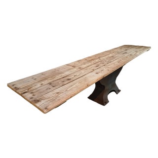 Antique Early 20th Century Industrial French Table with Cast Iron Base and Pine Top For Sale