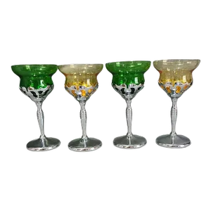 Vintage Art-Deco Liquor Farber Bros. Cambridge Amber & Green Glasses- Set of 4