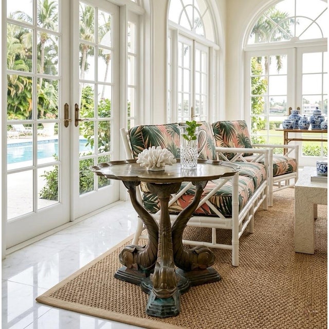 Bronze 1980s Hollywood Regency Triple Dolphin Bronze Center Table With Scalloped Glass For Sale - Image 8 of 12