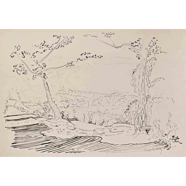 François Quelvée, Landscape, Ink Drawing, Mid-20th Century For Sale